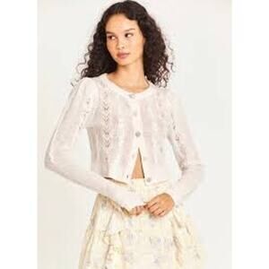 LoveShackFancy Birch Cardigan Delicate Pointelle Cashmere Soft Girl Women Large